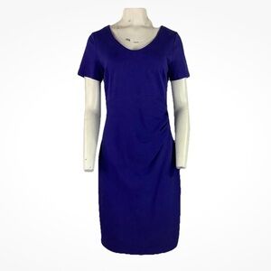 Boden Sz 10 Honor Ponte Bodycon Side Ruched Dress Blue Cotton Blend Business
